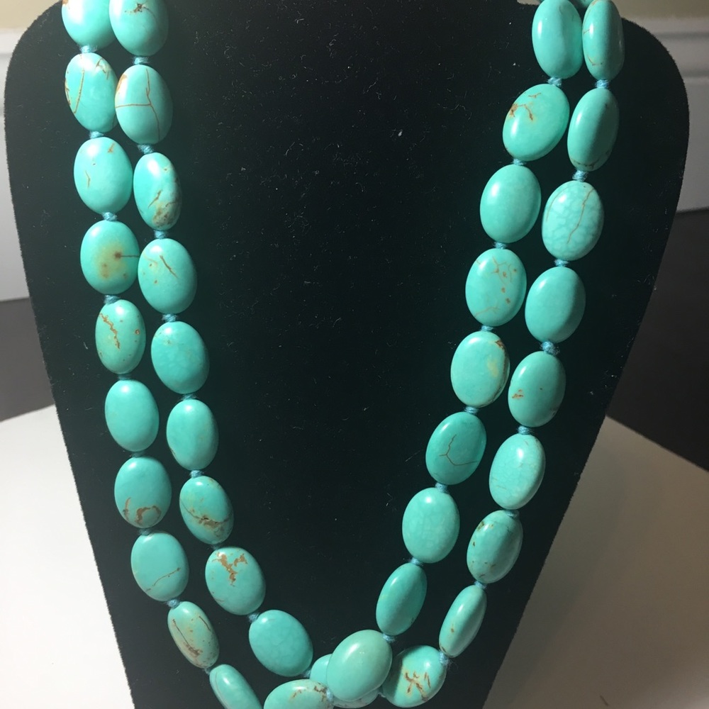Double Strand Turquoise Silver Toggle Necklace